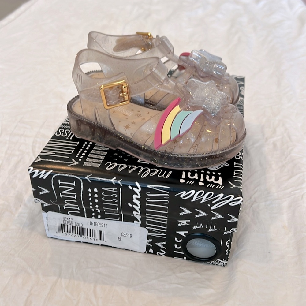 Mini Melissa Clear Sandals with Rainbow and Star Accents New In Box